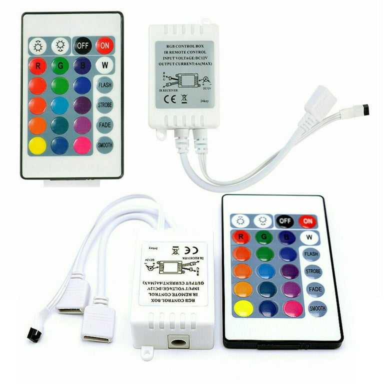 LED Light Remote Control, Walwee 4 Pin 2 Ports RGB Control Box with 44 Keys  IR LED Remote Controller Receiver for RGB 5050 3528 LED Strip Lights (Not