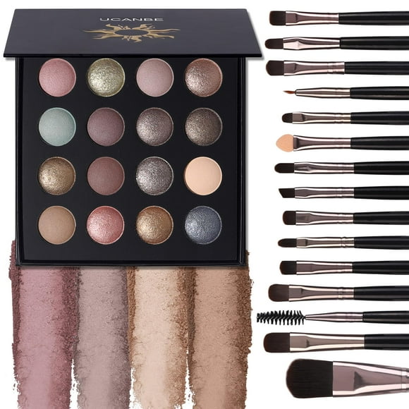 Paleta de sombras de ojos UCANBE Baked, juego de 16 colores con 15 pinceles