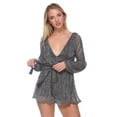 thumbnail image 1 of Fashion Black Metallic Long Sleeves Deep-V Romper, 1 of 7