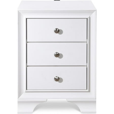 Click Decor - Edmond Traditional Wood 3-Drawer Night Stand - White
