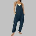 thumbnail image 4 of Womens Suspender Jumpsuits Fashion Solid Color Sleeveless Baggy Comfy Bib Overalls Wide Leg Pants with Pockets Navy Small, 4 of 6