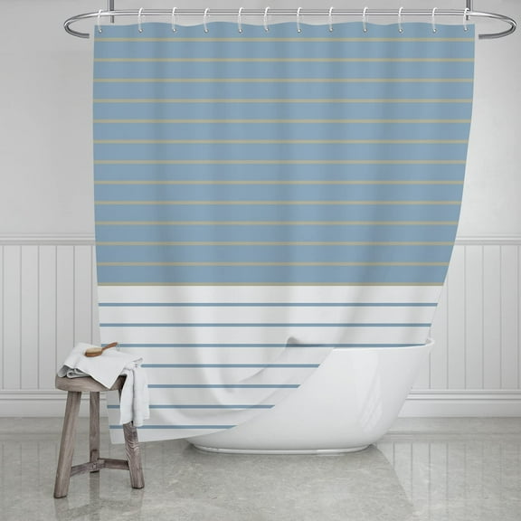 Extra Long Shower Curtain 72x84 inch Length，Light Blue and White Stripe Shower Curtains Set with Hooks for Bathroom,Weighted Hem,Waterproof Bath Accessories Hotel Style，Machine Washable