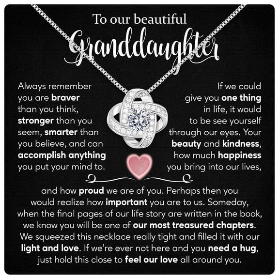 Granddaughter From Grandma Grandpa - To My Granddaughter Necklace With Heartfelt Message & Elegant Box, Jewelry Birthday, Graduation, Valentines, Mothers Day, & More #1315, White Love Knot Necklace