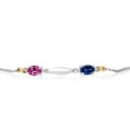 thumbnail image 2 of Gem Stone King 1.14 Ct Pink Created Sapphire Blue Created Sapphire 925 Silver and 10K Yellow Gold Lab Grown Diamond Bracelet for Women, 2 of 4