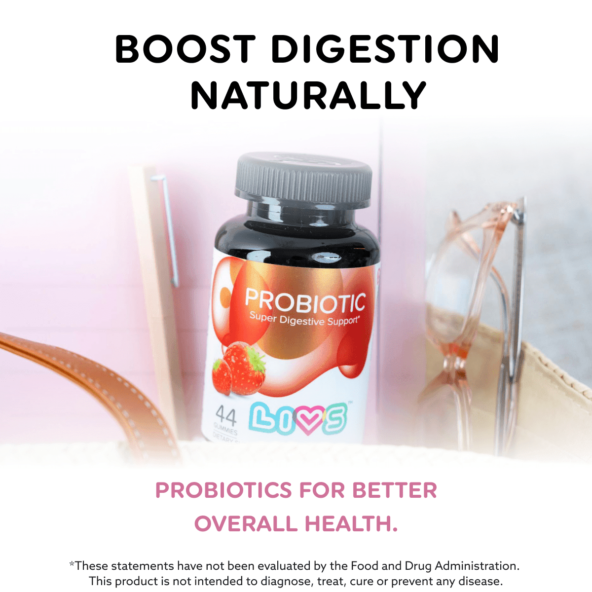 LIVS Probiotic Gummies for Women and Men – 5 Billion CFUs Bacillus Coagulans for Digestive Gut Health, Mood Support & Immune Boost | All Natural, Plant-Based, Vegan, Strawberry Flavor - 88 Count