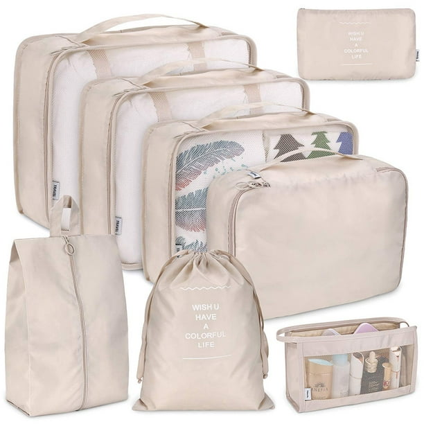 Cubes d'emballage pour valise, 8 PCS Cube d'emballage de voyage Sacs de  rangement pour bagages Sacs de voyage imperméables pour vêtements,  chaussures, cosmétiques, sacs de rangement (Beige) 