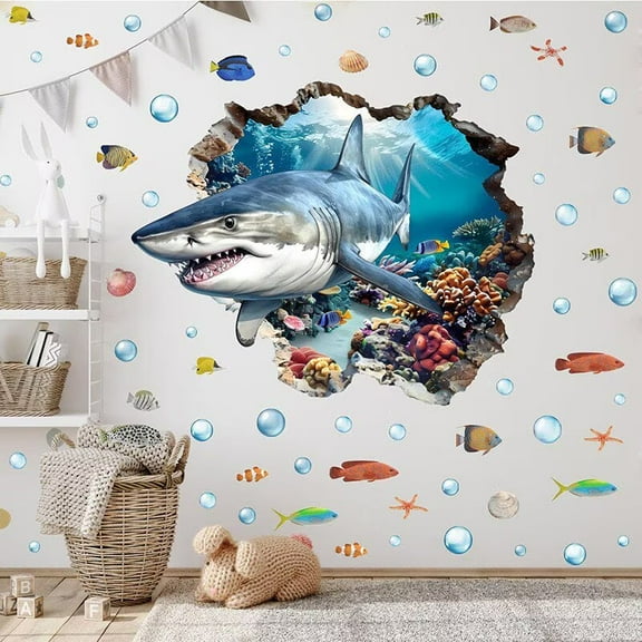 Ocean Wall Stickers,Shark wall sticker fish wall stickers Under Water Sea Wall Decals Living Room Bedroom Office Wall Decor