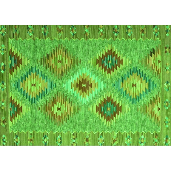Ahgly Company Machine Washable Indoor Rectangle Southwestern Green Country Area Rugs, 7' x 9'