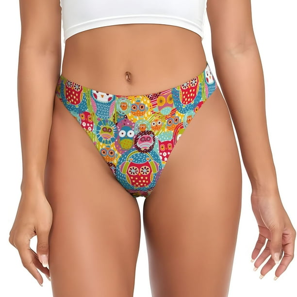 Fotbe Boho Cute Owls Tanga Sin Costuras para Mujer con Estampado – Panties Invisibles, Transpirables y Cómodos para Uso Diario-Large