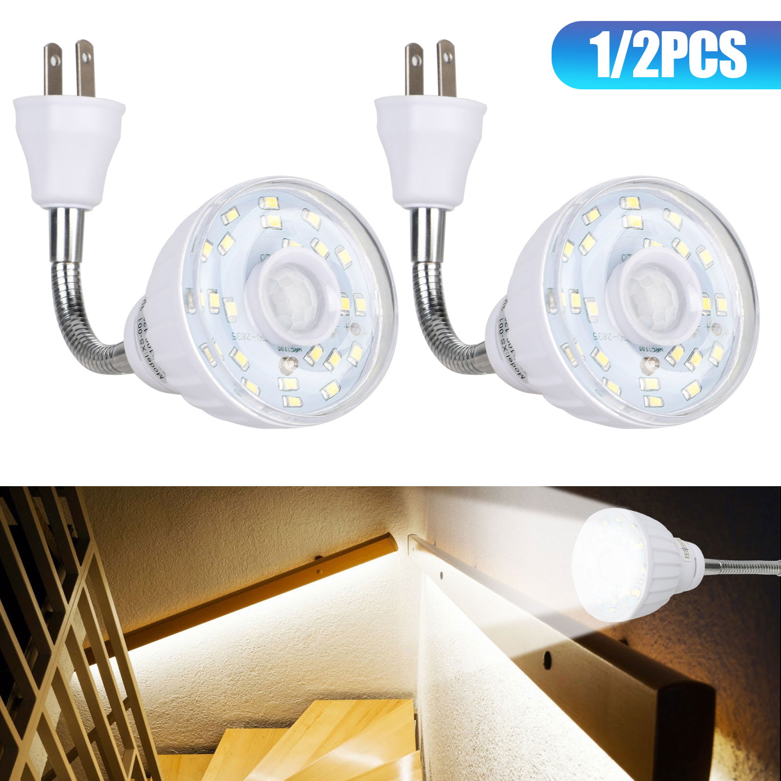 Soft Warm White 2PCs LED Wall Plug-in Night Lights w/ Automatic Light Sensor 