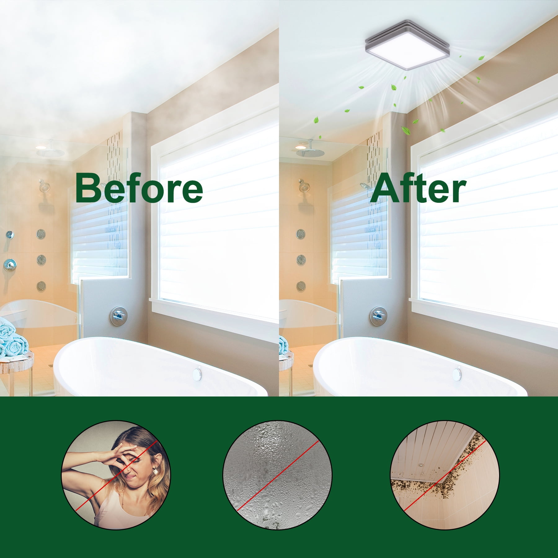 Akicon Bathroom Exhaust Fan with Light, 80CFM 2.0 Sones, Adjustable 3CCT LED, Nightlight, Silver