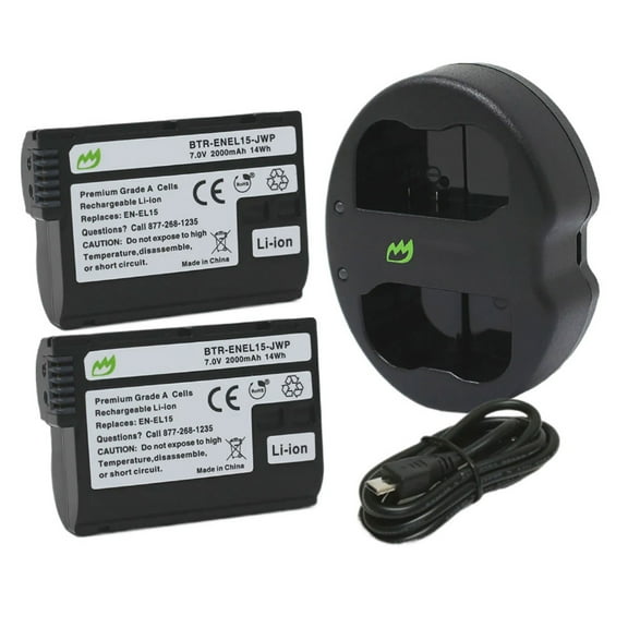 Replacement for Nikon EN-EL15c Battery (2-Pack, 2000mAh) and Dual Charger