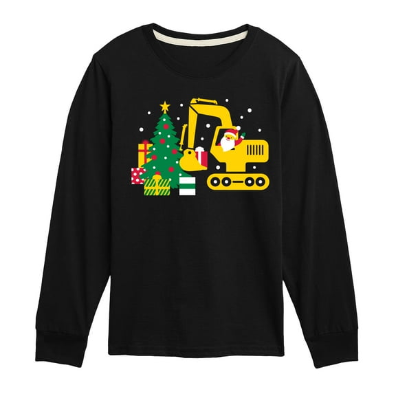 Instant Message - Santa Excavator Christmas Presents - Toddler & Youth Long Sleeve Graphic T-Shirt