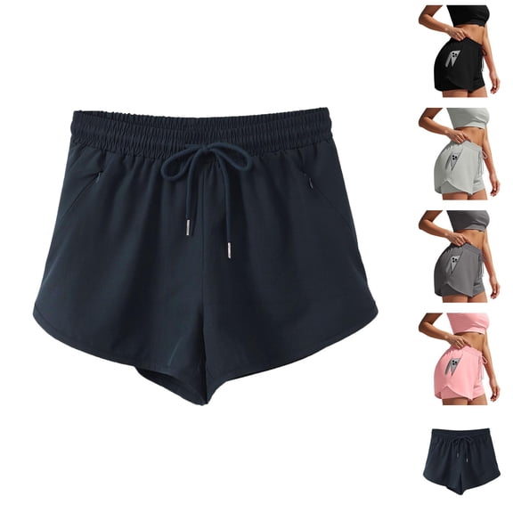 Running Shorts for Women Stretchy Slim Fit Zip Pockets Breathable Yoga Gym Active Sports Workout Athletic Shorts