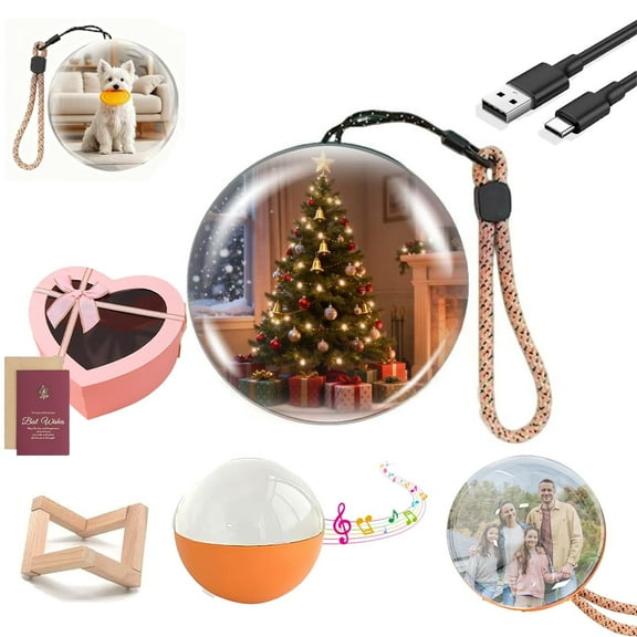 Wizlet Christmas Memory Orb Ball Sphere Ornament, Video Memory Sphere Ornament Balls Lamp , 2.7" Crystal Ball Video Player, Personalized Digital Videos Photos Display, Xmas DIY Gift Orange