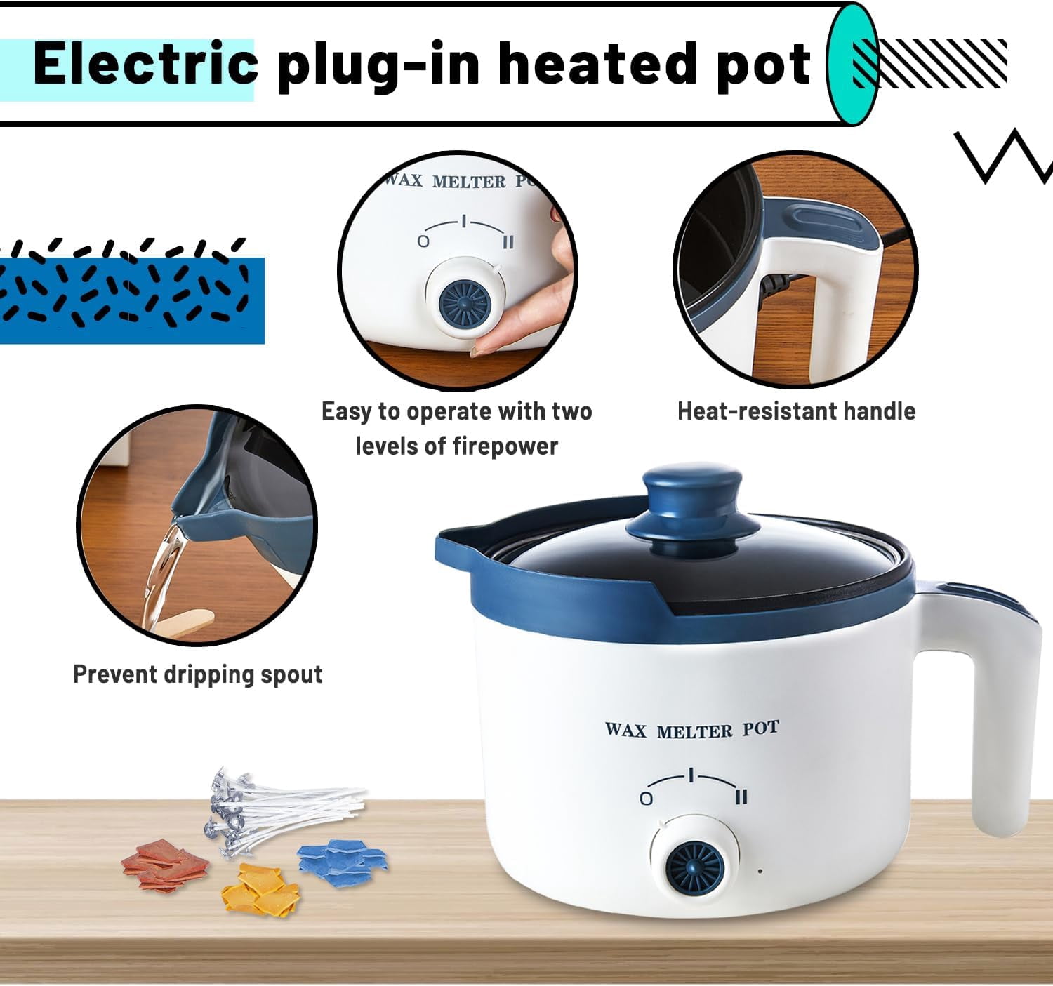 Wax Melting Pot for Candle Making, Electric Wax Melter with Pour Spout,Candle Making Supplies Includes Pouring Pot, Colors Dyes, Wicks, Thermometer