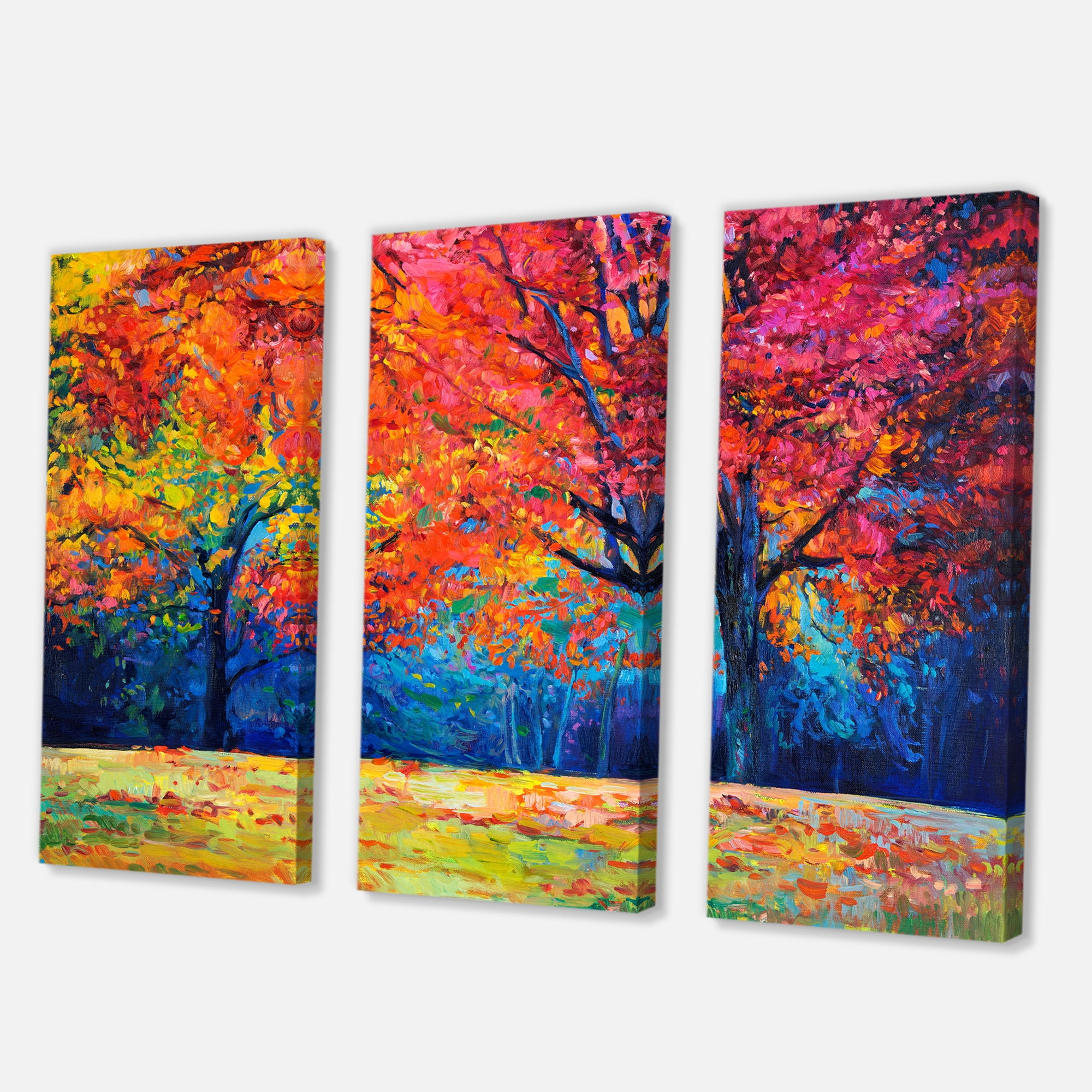 Designart ' Abstract Vibrant Red Tree In Autumn Landscape ' Traditional Canvas Wall Art Print