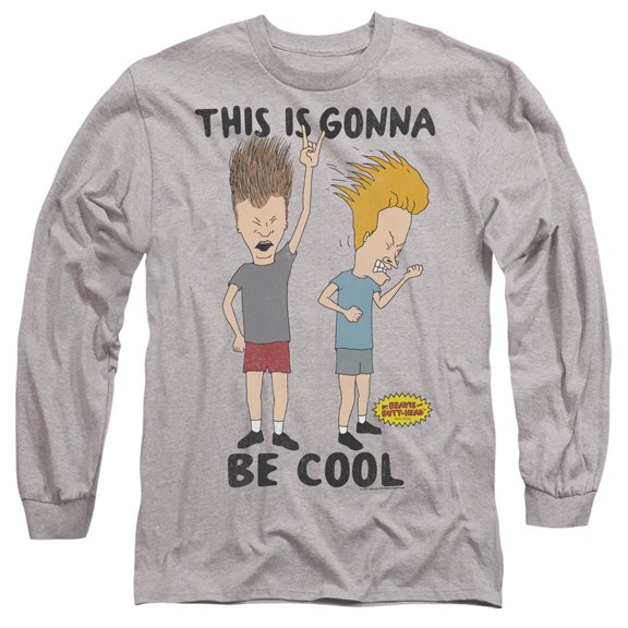 Beavis and Butthead Gonna Be Cool Unisex Adult Long-Sleeve T Shirt (Large) Athletic Heather