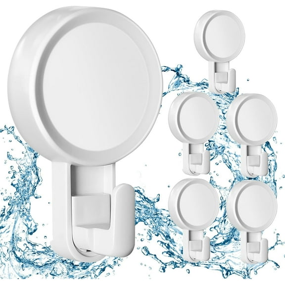 Luxear Suction Hooks, Heavy Duty Suction Hooks Hold up to 11LB, Reusable & Waterproof Shower Hooks, Towel Hanger Kitchen Bathroom Hook for Loofah Wreath Bags Bathrobes - 6 Pack