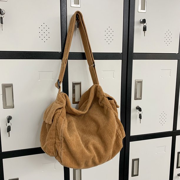 Bolso bandolera de pana Bolsos de hombro de gran capacidad a la moda Bolso informal (Caqui)