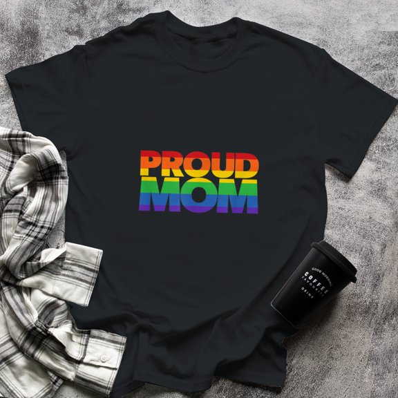 Gay Pride Proud Mom LGBT parent t-shirt Mother's Day, Small, Black