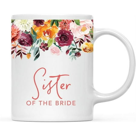

Andaz Press 11oz. Wedding Ceramic Coffee Tea Mug Gift Fall Autumn Burgundy Orange Peach Flowers Roses Florals Sister of the Bride 1-Pack Includes Gift Box