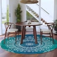 thumbnail image 4 of Teal Blue Boho Round Area Rug 5 FT, Non Slip Bedroom Rugs, Retro White Rustic Flower Ethnic Pattern Washable Soft Circular Carpet Non-Shedding Floor Mat for Kitchen Dining Room Foyer Balcony Dorm, 4 of 8