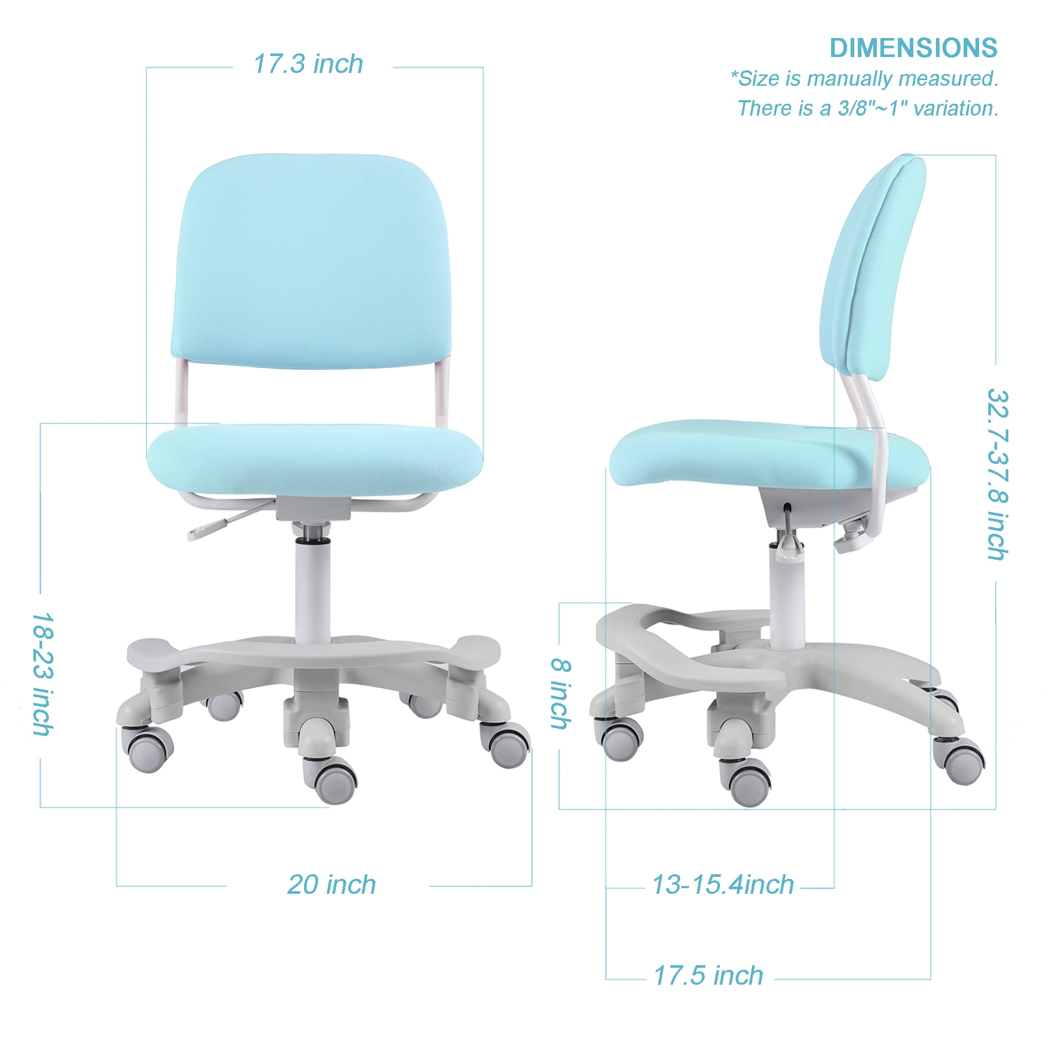 Ergonomic Kids Desk Chair, Child's Children Student Study Office Computer Chair, Adjustable Height and Seat Depth, W/Slipcovers, Detachable Footrest and Lumbar Support (Blue, W/Chair Slipcovers)