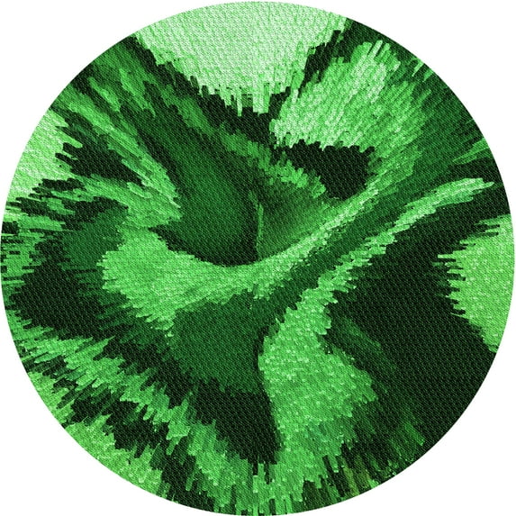 Ahgly Company Machine Washable Indoor Round Transitional Deep Emerald Green Area Rugs, 3' Round
