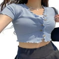 thumbnail image 3 of EIMELI Women Short Sleeve Ruffled Cardigans Elastic Knitted Crop Tops, 3 of 6