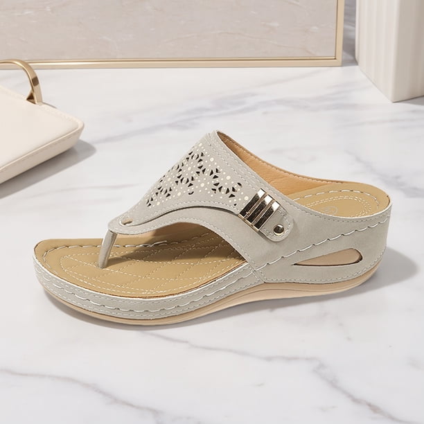 Mujeres Sandalias ortopédicas Sandalias huecas de verano Sandalias de cuña informales transpirables No Slip gruesas zapatillas de playa para viajes al aire libre