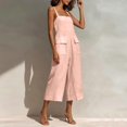 thumbnail image 5 of Asgosdo Women Cotton Linen Overalls Square Neck Sleeveless Capris Rompers Casual Comfy Jumpsuits with Pockets, 5 of 5