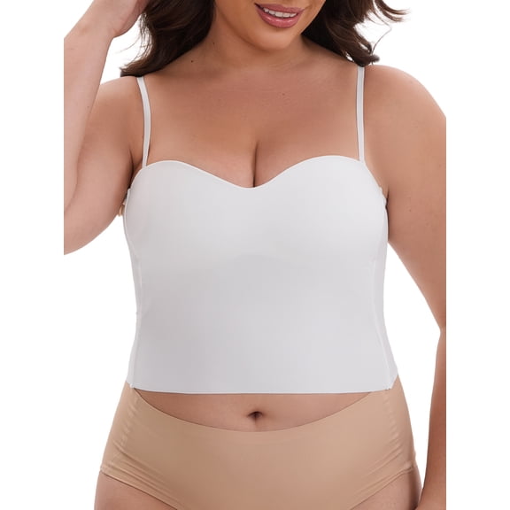 INSPIRE CHIC Women's Adjustable Spaghetti Straps Wireless Padded Camisole Slim Fit Sweetheart Neck Solid Invisible Tank Top XL White
