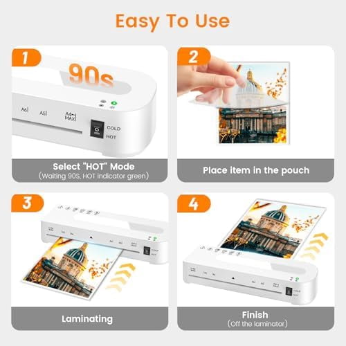 Laminator Machine, A4 Laminators Hot & Cold with 20 Laminating Sheets and Trimmer, 9 Inch Laminating Machine for Office, School, Business and Home - White