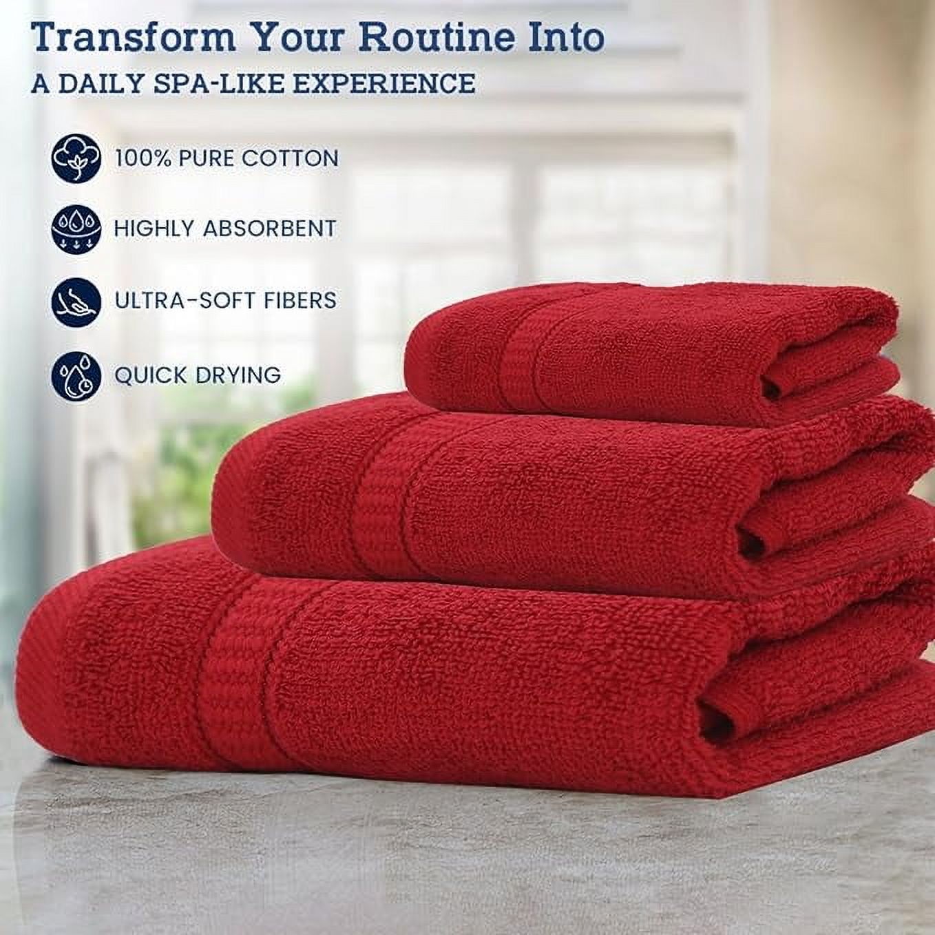 Gold Textiles Luxury 10 Piece Towel Set (Bath Mat 27x54, Hand Towel 16x30, Washcloth 13x13, Bath Mat 22x34) Ultra Plush Absorbent Cotton Towels For Bathroom (Red, 10 Piece Towel Set)