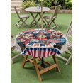 thumbnail image 4 of Outdoor Tablecloth with Umbrella Hole for Patio/Picnic/Party/Camping, 4th of July Waterproof Table Cloth Round Cover Washable, USA Flag Blue Red Independence Day Gnomes (Dia 54"), 4 of 9