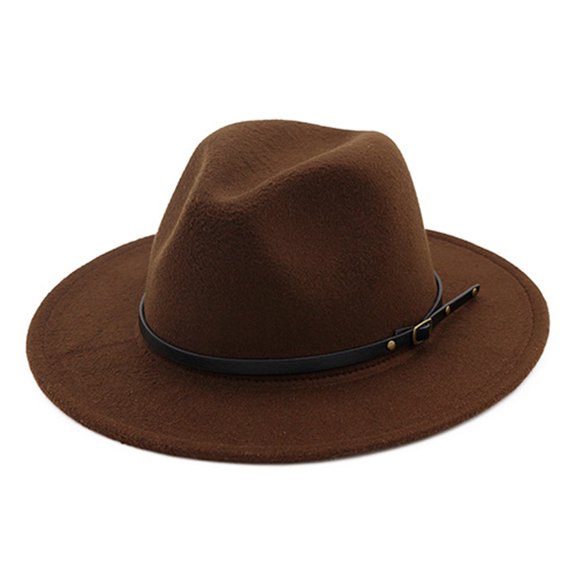 Unisex Fashion Wide Wool Belt Flat Top Fedora Hat Party Church Hats Cap