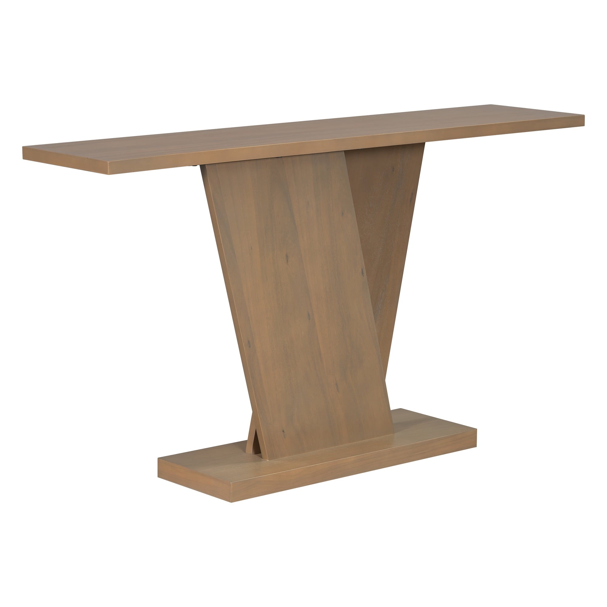 EUROCO 59.8" Console Table with V-Base Design,Wooden Entryway Sofa Table, Unique Long Accent Hallway Table for Living Room,Brown