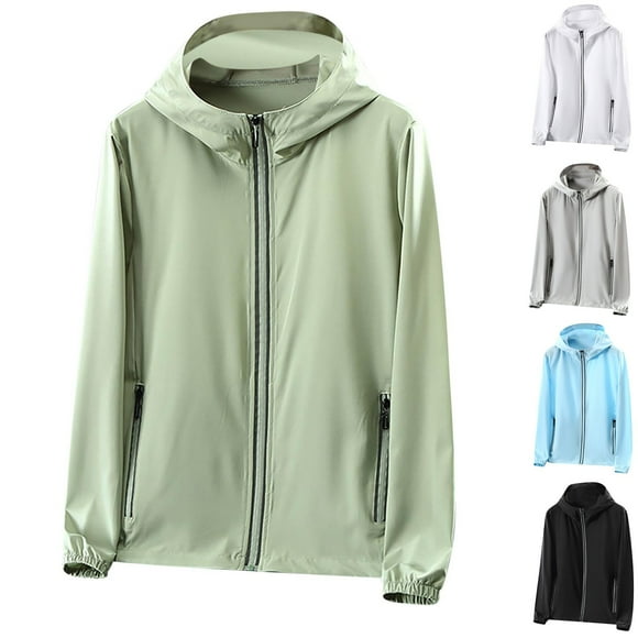 AnuYalue Mens Big and Tall Sun Protection Jacket Lightweight UPF 50+ Hooded Jackets Full Zip Breathable Outerwear Soild Color Long Sleeve Tops