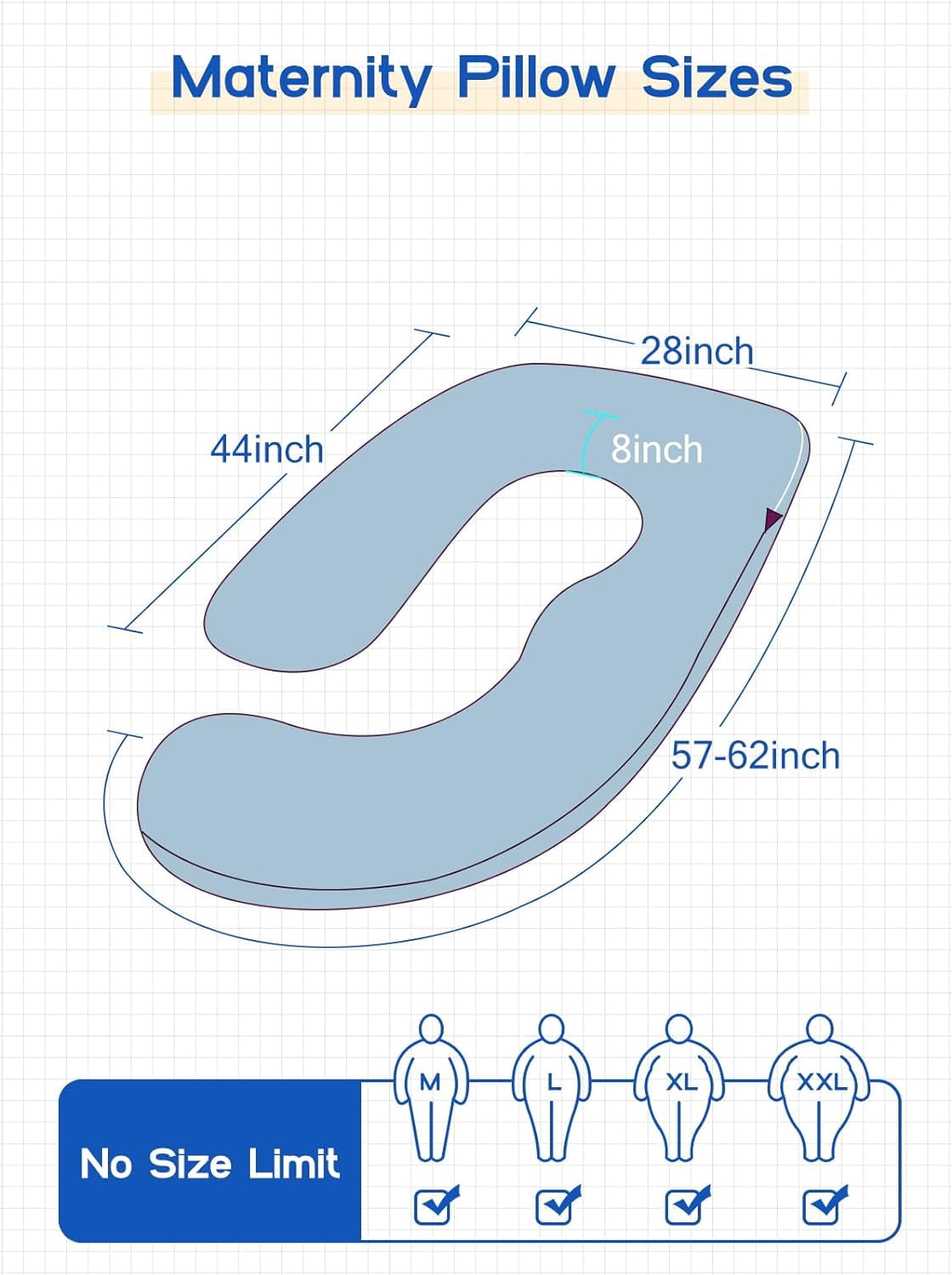 Pregnancy Pillow with Cooling Cover, Side J Type Full-Body Pillow for Back, Legs and Belly Support, Comfortable Slumber for Pregnant Women(Blue)