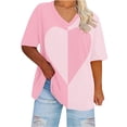 thumbnail image 1 of Plebaso Plus Size Womens V Neck Oversized Tshirts Print Short Sleeve Tees Tops Casual Loose Summer Blouses, 1 of 4