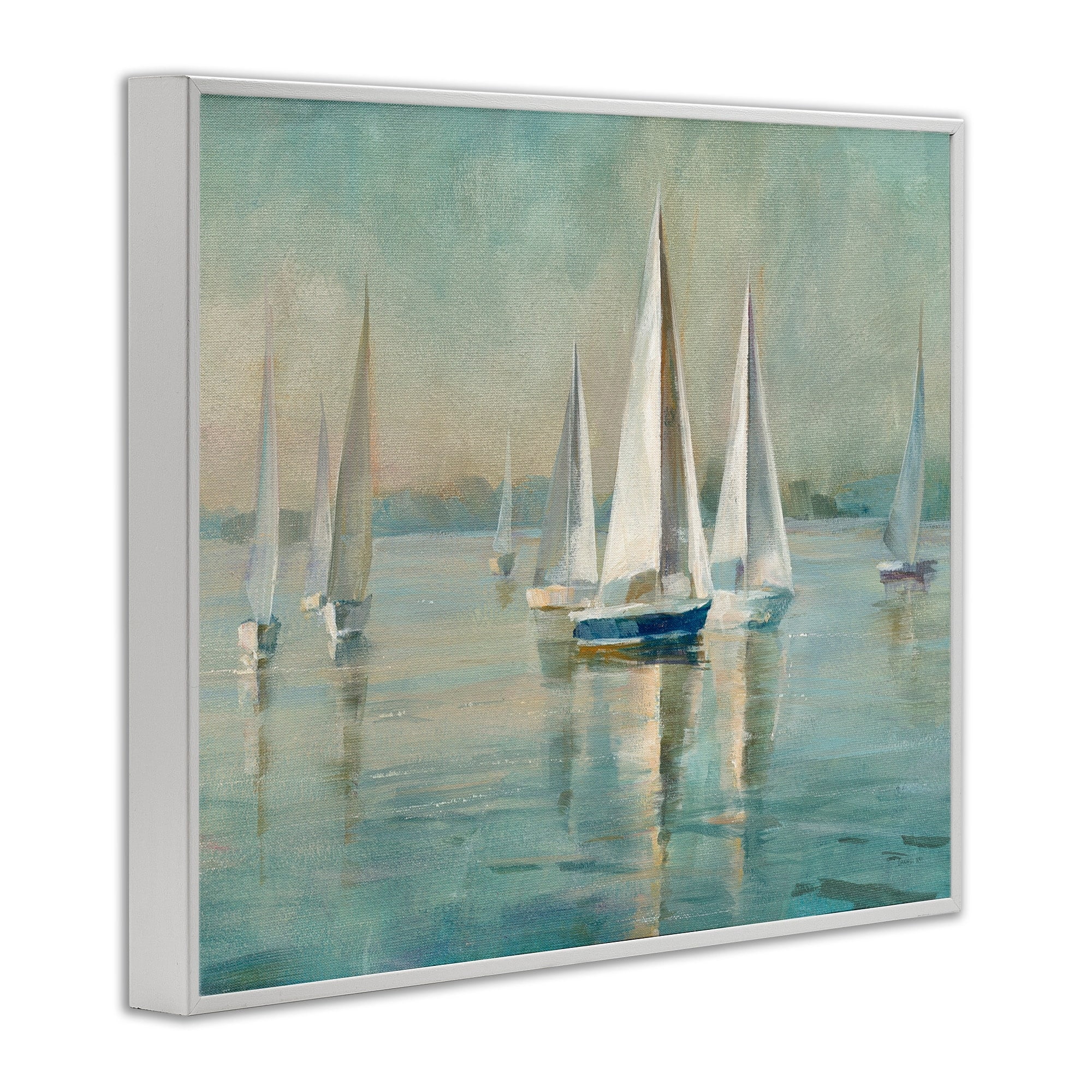 Stupell Industries Traditional Sailboats Water Lake Relaxed Nautical Painting White Framed Art Print Wall Art, 11x14, by Danhui Nai