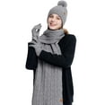 thumbnail image 2 of Winter Ear Flap Beanie Scarf Gloves Set, 3-Piece Knit Winter Accessories, Touchscreen Gloves Combo, Fleece Lined Cold Weather Set, Unisex Winter Gear, Outdoor Sports Set - Grey, 2 of 9