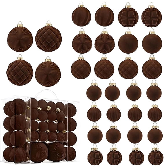 46 Pcs Velvet Christmas Balls, Flocked Christmas Tree Ornaments, Xmas Decoration Pendant, Home Party Ornament