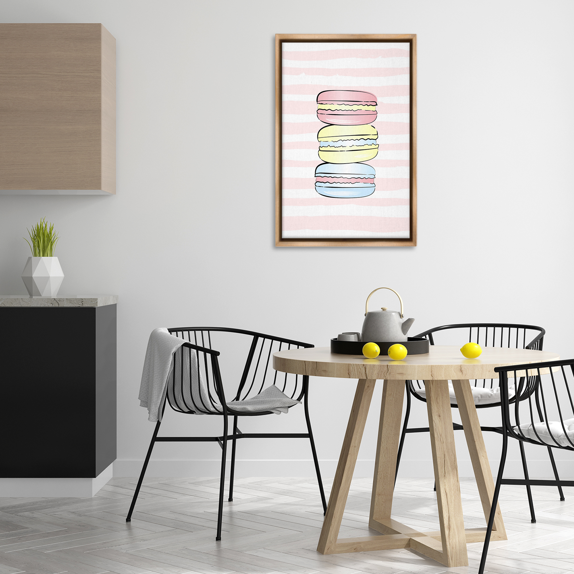 Stupell Industries Pink Stripes Macarons Food & Beverage Painting Brown Floater Framed Art Print Wall Art, 21 x 31