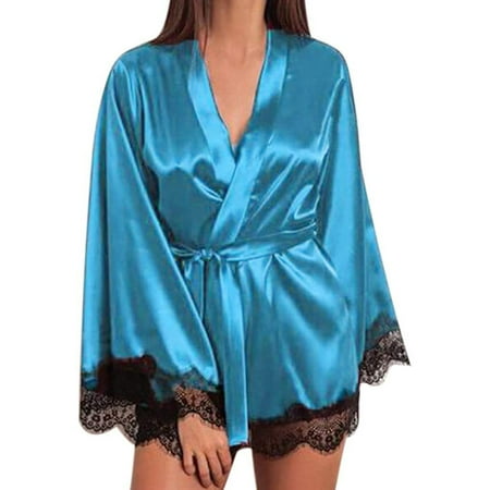 

Azrian Deals Lingerie Womens Silk Lace Robe Dress Babydoll Sleepwear Nightdress Pajamas Set Clearance