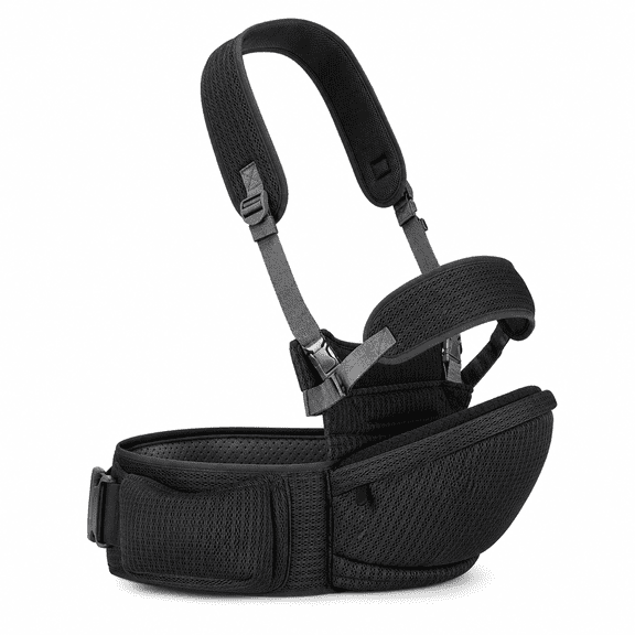 4-in-1 Baby Carrier with Hip Seat, Convertible Waist Stool Carrier with Safety Belt, Padded Shoulder Strap, Breathable Mesh and Storage Pocket