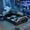 Black+Grey, variant on Queen Size Gaming Bed with 7-Color LED Headboard, Side-Lift Hydraulic Storage Platform Bed, Cyberpunk Geometric Pattern for Gamers and Gen Z, Black and Purple