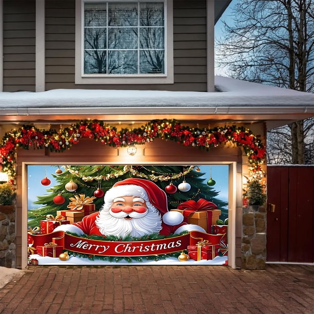 xihome Pancarta navideña de nailon de 4,80 x 2,10 m (15,74 x 6,88 pies) para colgar en la puerta del garaje, decoracin para interiores y exteriores, ideal para fiestas en el jardn o como mural de