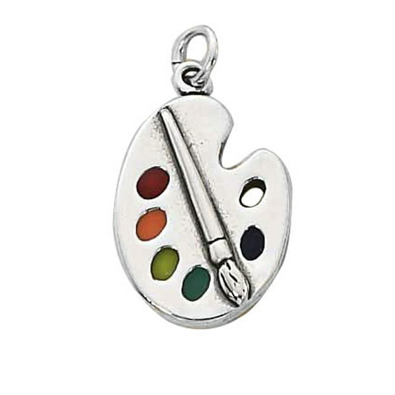 Sterling Silver 16" .8mm Box Chain 3D Enameled Artist Palette Pendant Necklace